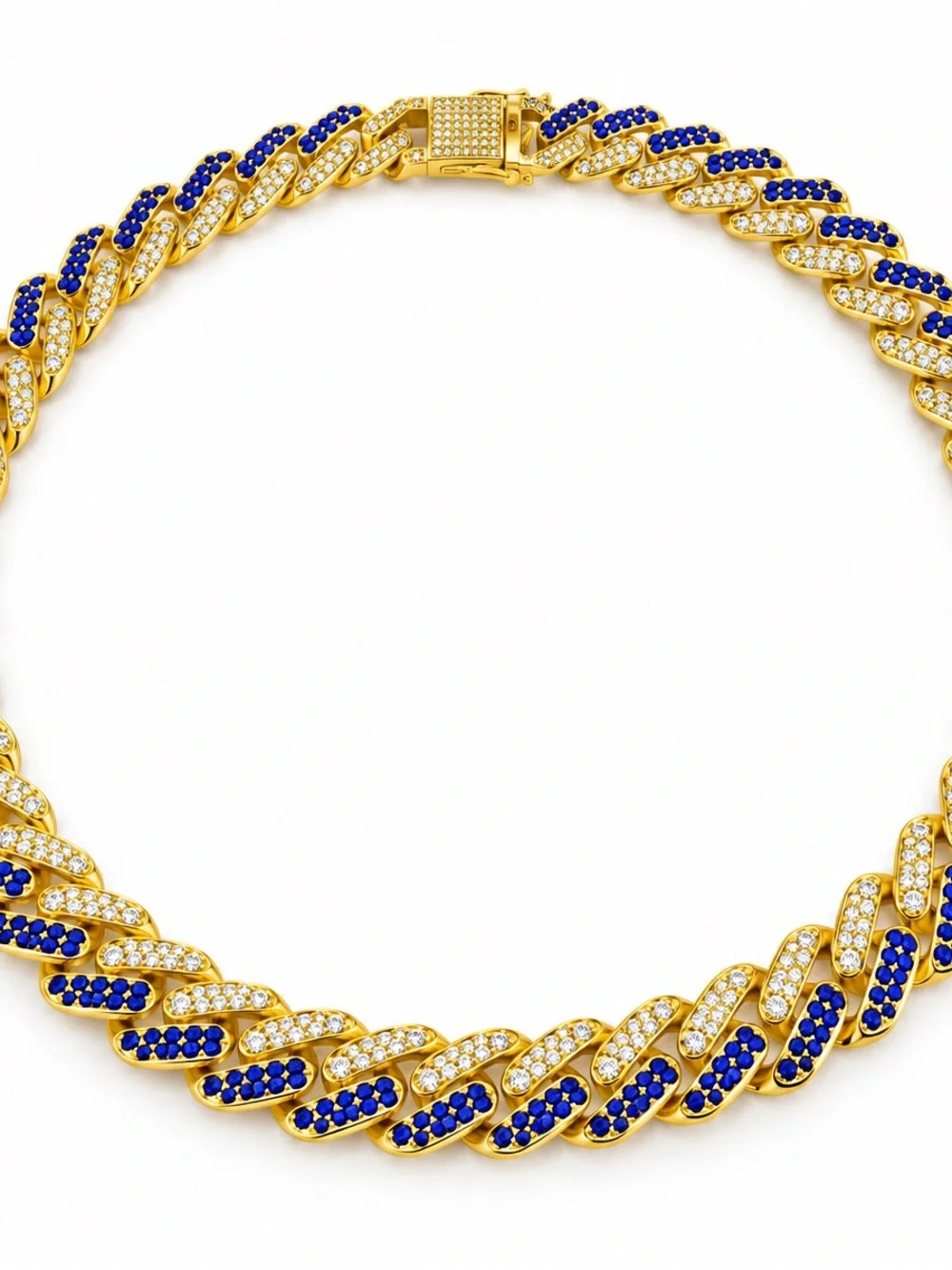 15mm Gold Bar Cuban Link Necklace, Colorful Moissanite Miami Style For Men’s